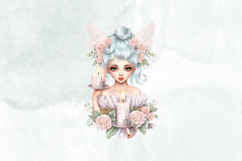Pastel Fairy with Candle Flowers Bundle Sublimation Designangry 