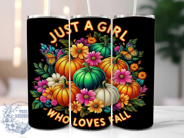 Pastel Fall 20oz Skinny Tumbler, Just A Girl Who Loves Fall Tumbler Png, Straight & Tapered Tumbler Wrap, Instant Digital Download Sublimation ToriDesigns 