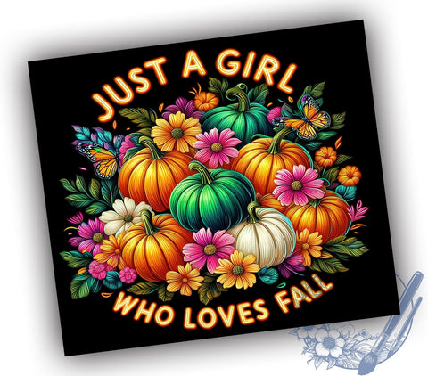 Pastel Fall 20oz Skinny Tumbler, Just A Girl Who Loves Fall Tumbler Png, Straight & Tapered Tumbler Wrap, Instant Digital Download Sublimation ToriDesigns 