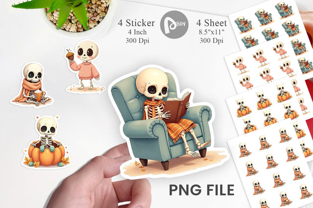 Pastel Fall Skeletons Sticker Sublimation artnoy 