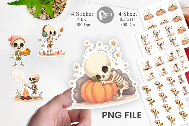 Pastel Fall Skeletons Sticker Sublimation artnoy 