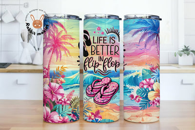 Pastel Flip Flop Tumbler Wrap, 20oz Skinny Sublimation Tumbler Design, Summer Sublimation Wrap, Watercolor Pink Beach Tumbler PNG Downloads Sublimation Rabbitmakies 