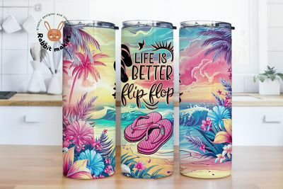 Pastel Flip Flop Tumbler Wrap, 20oz Skinny Sublimation Tumbler Design, Summer Sublimation Wrap, Watercolor Pink Beach Tumbler PNG Downloads Sublimation Rabbitmakies 