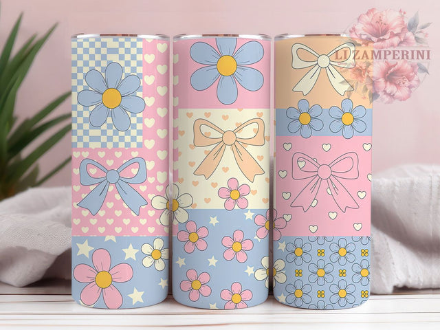 Pastel Floral Bow Vintage Girly Tumbler, Bow Wrap Design, 20Oz Tumbler Sublimation, Soft Feminine Drinkware, Vintage Floral Cup, Girly Pastel Mug, Elegant Bow Pattern Sublimation Li Zamperini 