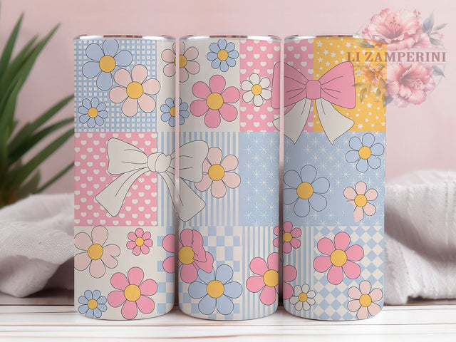 Pastel Floral Bow Vintage Girly Tumbler, Bow Wrap Design, 20Oz Tumbler Sublimation, Soft Feminine Drinkware, Vintage Floral Cup, Girly Pastel Mug, Elegant Bow Pattern Sublimation Li Zamperini 