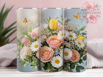 Pastel Floral Butterfly 20oz Tumbler, Pastel Floral, Butterfly Motif, Soft Aesthetic, Whimsical Charm, Romantic Style, 20oz Wrap, Sublimation Tumbler Sublimation Li Zamperini 