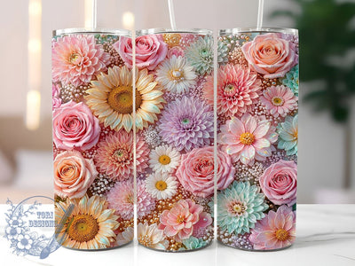 Pastel Floral Collage 20oz Tumbler, Pastel Floral Motif, Collage Art Design, Elegant Theme, Soft Accent, Artistic Charm, Sublimation Wrap, 20oz Tumbler Sublimation ToriDesigns 