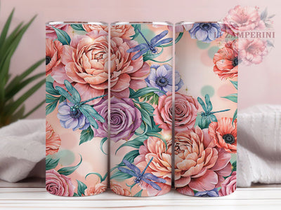 Pastel Floral Dragonfly 20oz Tumbler, Pastel Dragonfly, Floral Art, Elegant Theme, Sublimation Wrap, 20oz Tumbler, Botanical Aesthetic, Nature Design Sublimation Li Zamperini 