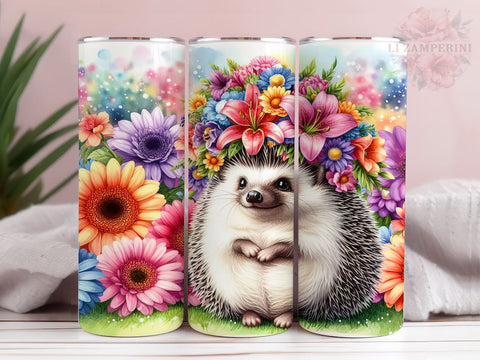 Pastel Floral Hedgehog 20oz Tumbler Wrap PNG, Hedgehog Tumbler Png, Straight & Tapered Tumbler Wrap, Instant Digital Download Sublimation Li Zamperini 