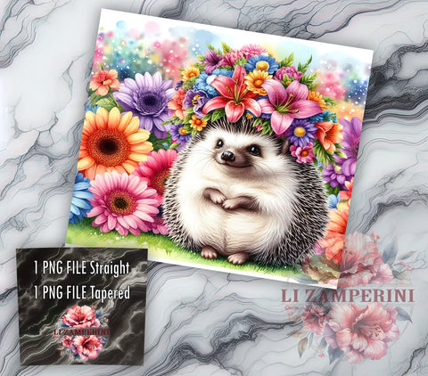 Pastel Floral Hedgehog 20oz Tumbler Wrap PNG, Hedgehog Tumbler Png, Straight & Tapered Tumbler Wrap, Instant Digital Download Sublimation Li Zamperini 