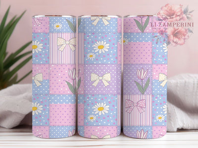 Pastel Floral Patchwork Tumbler, Whimsical Patchwork Wrap, Cute Quilt Cup, 20oz Sublimation Wrap, Stylish Pastel Design Tumbler, Artistic Floral Patchwork Cup, Cozy Whimsical Theme Wrap Sublimation Li Zamperini 