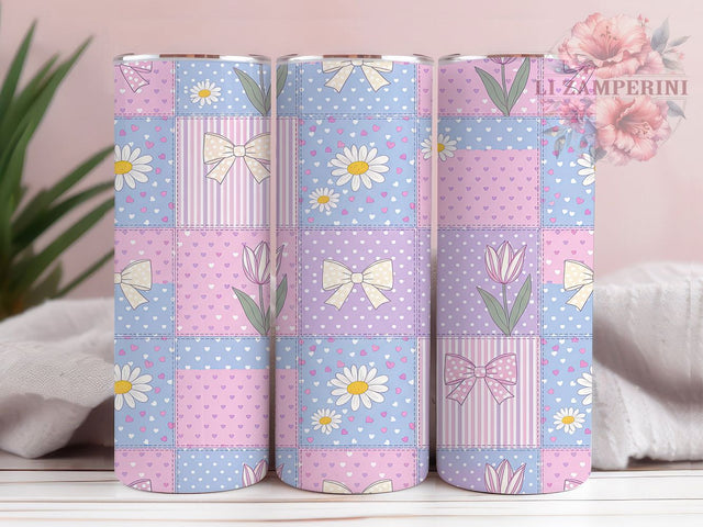 Pastel Floral Patchwork Tumbler, Whimsical Patchwork Wrap, Cute Quilt Cup, 20oz Sublimation Wrap, Stylish Pastel Design Tumbler, Artistic Floral Patchwork Cup, Cozy Whimsical Theme Wrap Sublimation Li Zamperini 