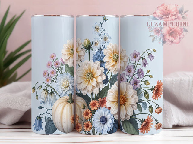 Pastel Floral Pumpkin Fall Tumbler Wrap, Floral Pumpkin Wrap, 20oz Sublimation, Autumn Flowers Cup, Soft Fall Mug, Pumpkin Floral Design, Pastel Autumn Tumbler Sublimation Li Zamperini 