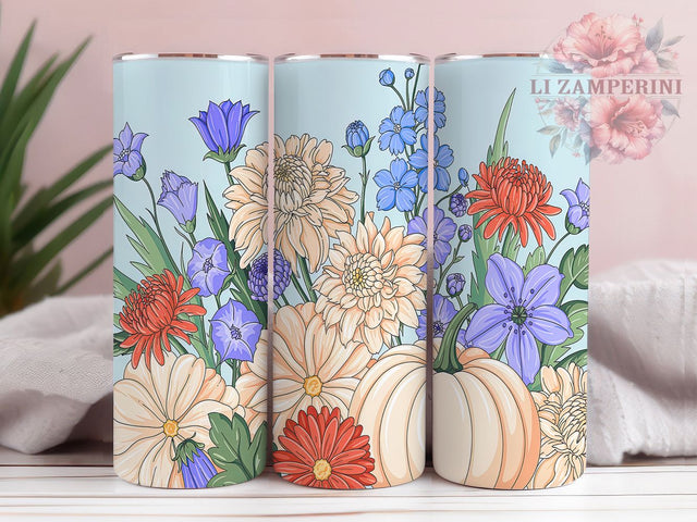 Pastel Floral Pumpkin Fall Tumbler Wrap, Floral Pumpkin Wrap, 20oz Sublimation, Autumn Flowers Cup, Soft Fall Mug, Pumpkin Floral Design, Pastel Autumn Tumbler Sublimation Li Zamperini 