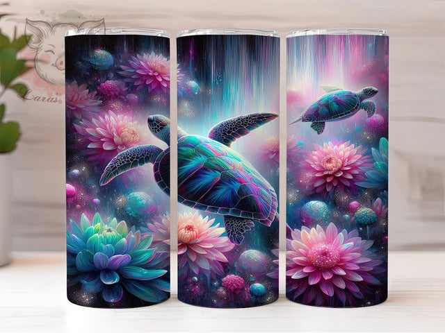 Pastel Floral Sea Turtle Coastal Tumbler, Floral Sea Turtle Wrap, Beach Vibes PNG, 20oz Sublimation Design, Ocean Animal Cup, Cute Turtle Tumbler Wrap, Coastal Summer Tumbler Sublimation Lara' s Designs 