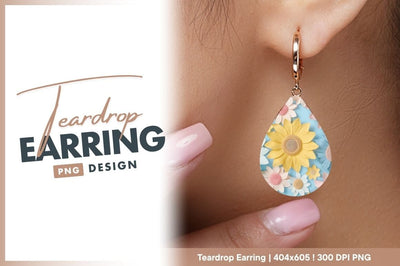 Pastel Flower Arrangement Teardrop Earring Png Template Sublimation Regulrcrative 