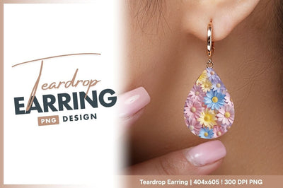 Pastel Flower Teardrop Earring Png Design Sublimation Regulrcrative 