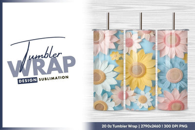 Pastel Flowers On Blue Background Tumbler Png Sublimation Regulrcrative 