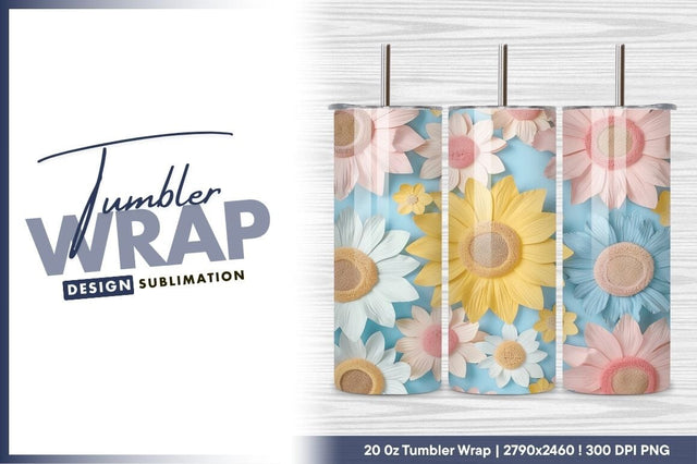 Pastel Flowers On Blue Background Tumbler Png Sublimation Regulrcrative 