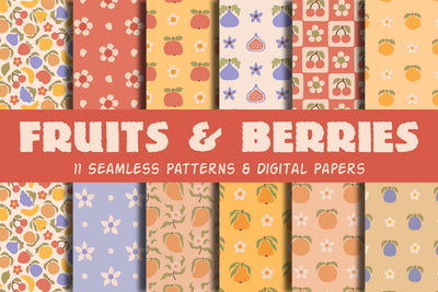 Pastel Fruits & Berries Seamless Patterns, Digital Papers Digital Pattern Rin Green 