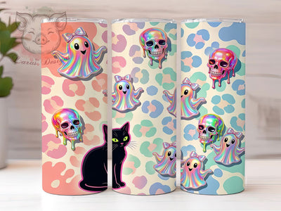 Pastel Ghost Cat Glow 20oz Tumbler, Ghost Motif, Cat Accent, Pastel Theme, Glow Art Design, Whimsical Flair, Sublimation Wrap, 20oz Tumbler Sublimation Lara' s Designs 