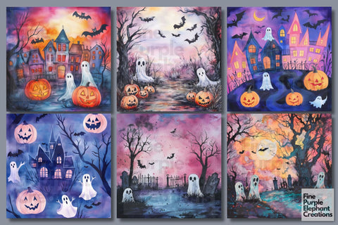 Pastel Ghost Digital Paper | Halloween Sublimation Digital Pattern Fine Purple Elephant Creations 