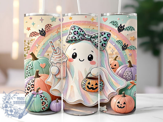 Pastel Ghost Halloween 20oz Tumbler, Ghost Motif, Pastel Design, Halloween Theme, Whimsical Style, Playful Charm, 20oz Wrap, Sublimation Tumbler Sublimation ToriDesigns 
