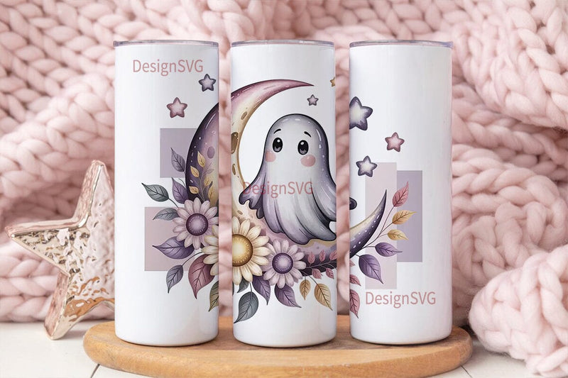 Pastel Ghost & Moon 20oz Tumbler Wrap Sublimation DesignSVG 
