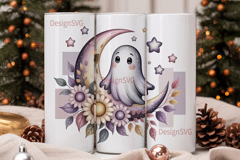 Pastel Ghost & Moon 20oz Tumbler Wrap Sublimation DesignSVG 