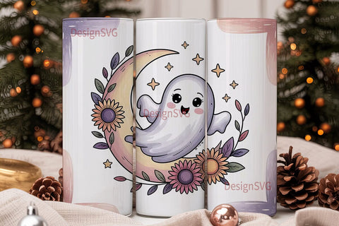 Pastel Ghost & Moon 20oz Tumbler Wrap Sublimation DesignSVG 