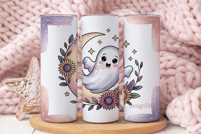 Pastel Ghost & Moon 20oz Tumbler Wrap Sublimation DesignSVG 