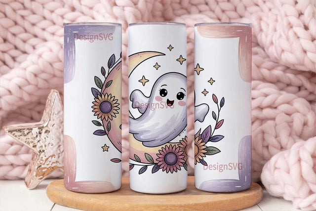 Pastel Ghost & Moon 20oz Tumbler Wrap Sublimation DesignSVG 