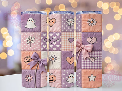 Pastel Ghost Quilt 20oz Tumbler, Ghost Motif, Pastel Theme, Quilt Pattern, Halloween Design, Whimsical Charm, 20oz Wrap, Sublimation Tumbler Sublimation SvggirlplusArt 