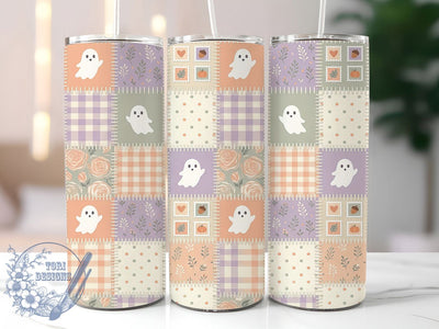 Pastel Ghost Quilt 20oz Tumbler, Ghost Motif, Quilt Accent, Pastel Theme, Artistic Design, Whimsical Flair, Sublimation Wrap, 20oz Tumbler Sublimation ToriDesigns 