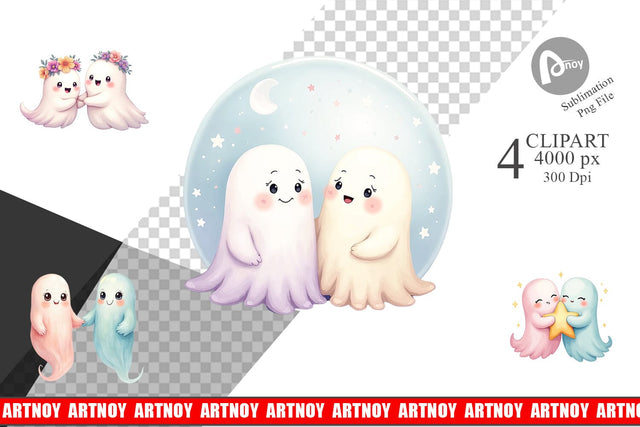 Pastel Ghost Twins Clipart Sublimation artnoy 