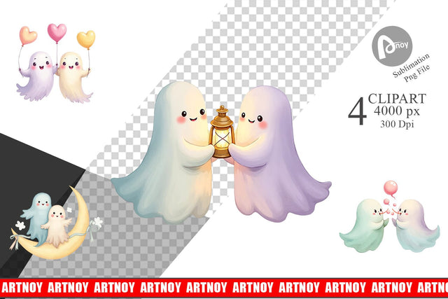 Pastel Ghost Twins Clipart Sublimation artnoy 