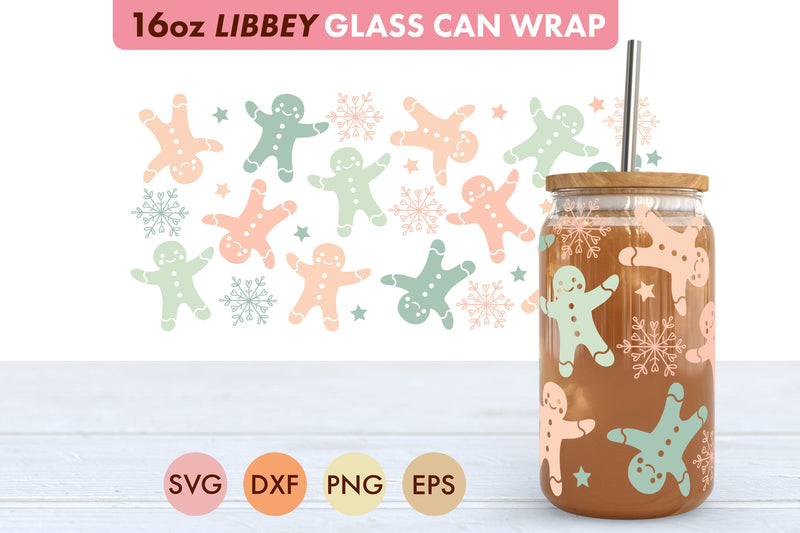 Pastel Gingerbread Men SVG PNG 16 oz Libbey Glass Can SVG Freeling Design House 