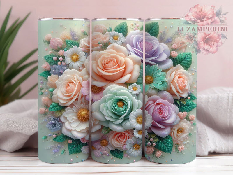 Pastel Glitter Rose Tumbler Wrap, Sparkly Floral Wrap, Soft Pink Tumbler, 20oz Rose Design, Glitter Flower Tumbler, Feminine Tumbler Wrap, Sublimation Rose Design Sublimation Li Zamperini 