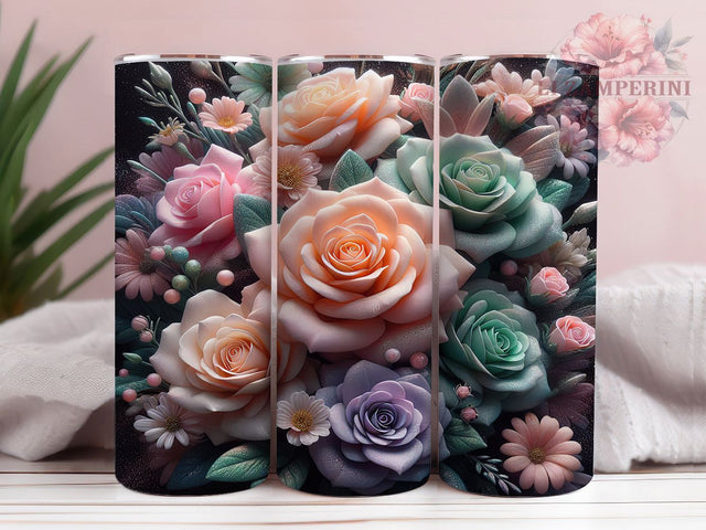 Pastel Glitter Rose Tumbler Wrap, Sparkly Floral Wrap, Soft Pink Tumbler, 20oz Rose Design, Glitter Flower Tumbler, Feminine Tumbler Wrap, Sublimation Rose Design Sublimation Li Zamperini 