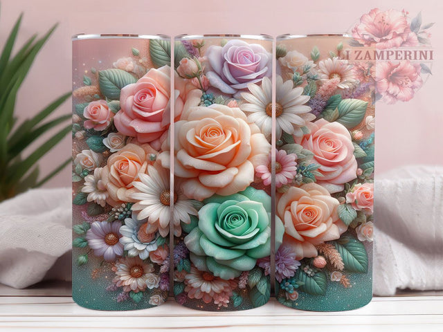 Pastel Glitter Rose Tumbler Wrap, Sparkly Floral Wrap, Soft Pink Tumbler, 20oz Rose Design, Glitter Flower Tumbler, Feminine Tumbler Wrap, Sublimation Rose Design Sublimation Li Zamperini 