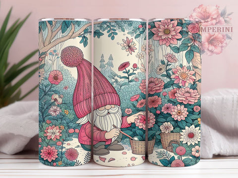 Pastel Gnome 20oz Tumbler Wrap PNG, Floral Gnome Tumbler Png, Straight & Tapered Tumbler Wrap, Instant Digital Download Sublimation Li Zamperini 
