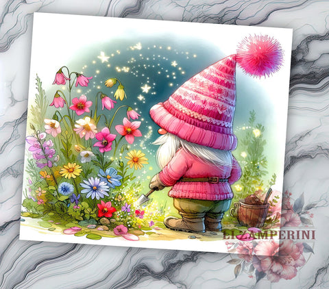 Pastel Gnome 20oz Tumbler Wrap PNG, Floral Gnome Tumbler Png, Straight & Tapered Tumbler Wrap, Instant Digital Download Sublimation Li Zamperini 