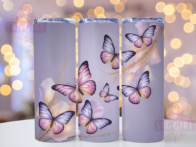 Pastel Gold Butterfly Tumbler, Gold Accent Wrap, Elegant Butterfly Cup, 20oz Sublimation Wrap, Stylish Pastel Design Tumbler, Artistic Gold Butterfly Cup, Whimsical Purple Theme Wrap Sublimation SvggirlplusArt 