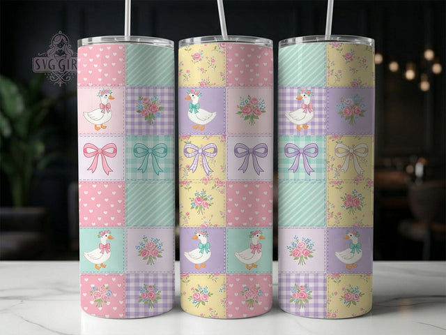 Pastel Goose Patchwork 20oz Tumbler, Pastel Goose, Goose Patchwork, Patchwork Goose, Goose Tumbler, 20oz Tumbler, Pastel Tumbler, Tumbler Wrap Sublimation SvggirlplusArt 