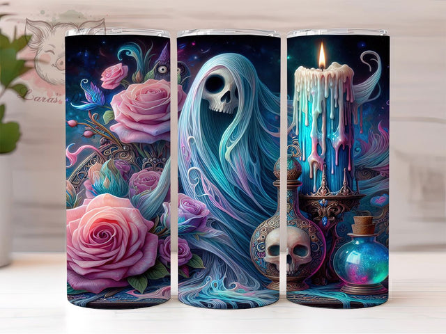 Pastel Goth Cute Skull Tumbler, Skull Halloween Wrap, 20Oz Skinny Tumbler, Cute Spooky Sublimation, Aesthetic Goth Design, Pastel Skull Tumbler, Kawaii Creepy Wrap Sublimation Lara' s Designs 