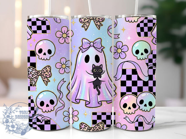 Pastel Goth Ghost 20oz Tumbler, Pastel Goth, Ghost Motif, Halloween Theme, Cute Spooky, Whimsical Charm, 20oz Wrap, Sublimation Tumbler Sublimation ToriDesigns 