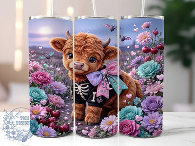 Pastel Goth Highland Cow Halloween 20oz Tumbler, Pastel Goth Motif, Highland Cow Design, Halloween Theme, Whimsical Accent, Rustic Charm, Sublimation Wrap, 20oz Tumbler Sublimation ToriDesigns 