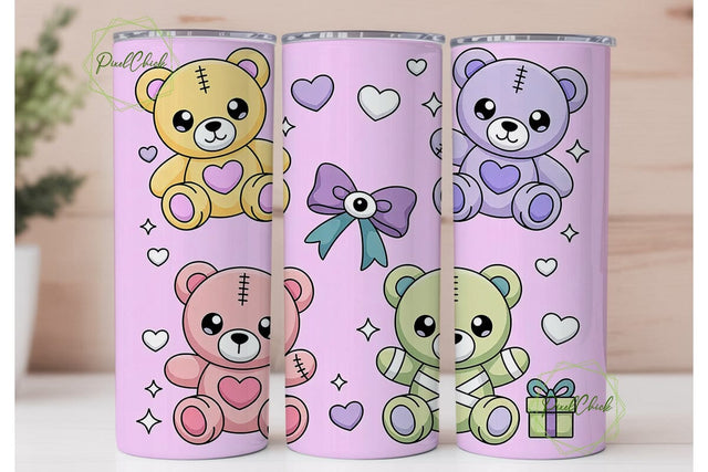 Pastel Goth Kawaii Bears Tumbler Wrap Sublimation PixelChick 