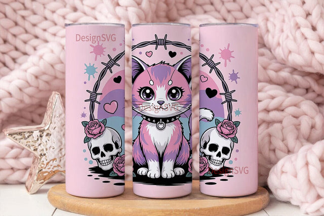 Pastel Goth Kawaii Cat 20oz Tumbler Wrap Sublimation DesignSVG 