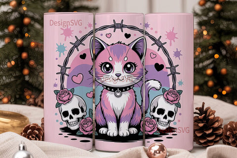 Pastel Goth Kawaii Cat 20oz Tumbler Wrap Sublimation DesignSVG 